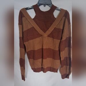 SHEIN Brown and Tan Striped Turtleneck Sweater